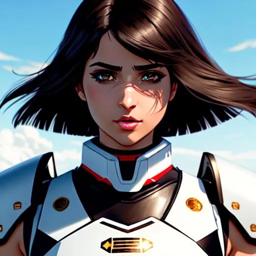 Prompt: Zoomed out Illustration by Ilya Kuvshinov, tree city, Naomi Scott,  parted bangs, long dark brown hair, brown eyes, ethereal, jewelry set balayage in white mech armor verses  End boss in black armor, atmospheric, hyper realistic, 8k, epic composition, cinematic, octane render, 16K resolution, rendered in Enscape, Miyazaki, Nausicaa Ghibli, Breath of The Wild, 4k detailed post processing, artstation, focus, no blur