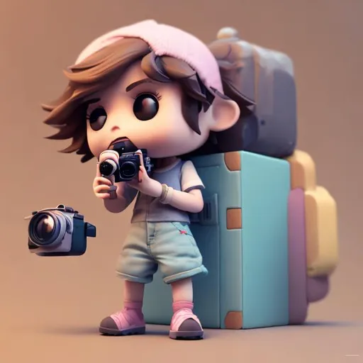 Prompt: Tiny cute boy holding 
camera toy, standing 
character, soft smooth 
lighting, soft pastel 
colors, skottie young, 
3d blender render, 
polycount, modular 
constructivism, pop 
surrealism, physically 
based rendering, 
square image