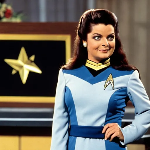 Prompt: Lisa Loring in a Starfleet uniform. {Star Trek: The Next Generation}