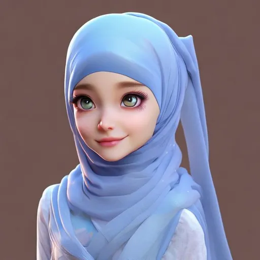 Prompt: a cartoon ultra realistic anime character , with long cute İslamic hijab  i 3D