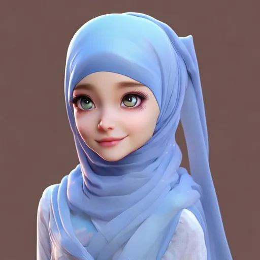 Pretty woman wear hijab, hero, smile, anime version