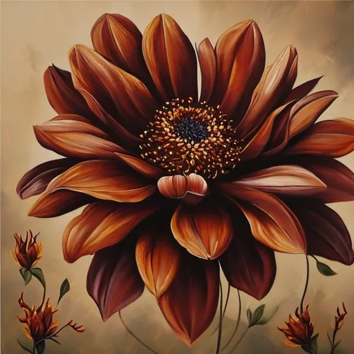 Prompt: Flower in brown,beige maroon colors  oil on canvas painting style