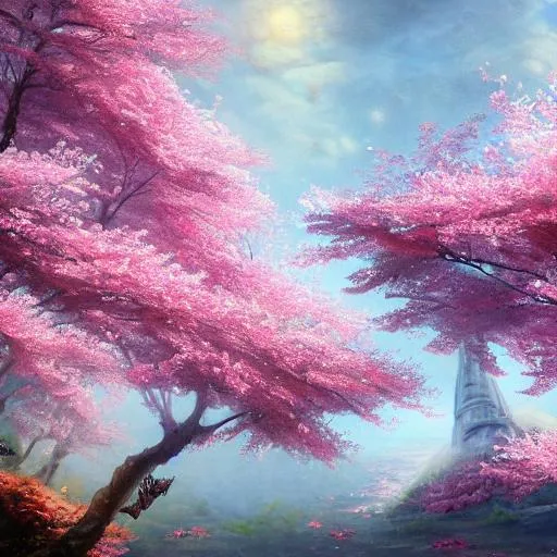 Prompt: a painting of cherry blossoms, a detailed matte painting, fantasy art, Artstation, artstation hq, matte painting, artstation hd