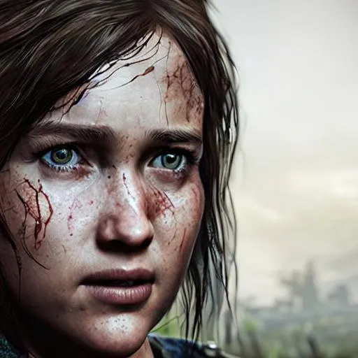 Prompt: Ellie from the last of us as a witcher high quality 8k hd oil on canvas full length hyper realistic art