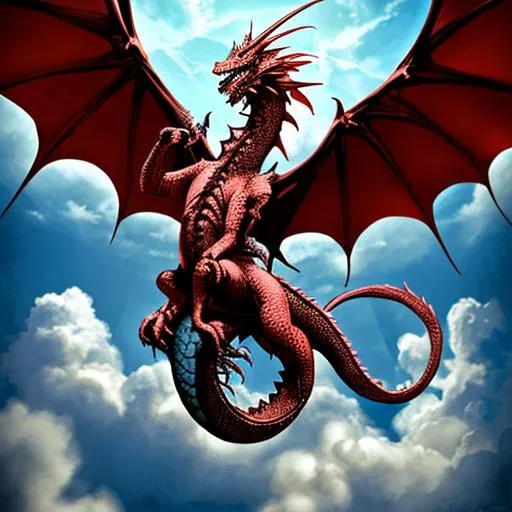 Prompt: The antichrist as a glorious dragon riding the sky