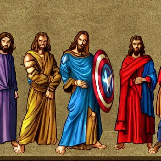 Jesus and disciples posing as Avengers | OpenArt