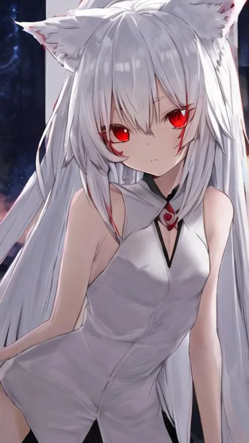 Anime cute sliver hair, wolf ears, red eyes | OpenArt