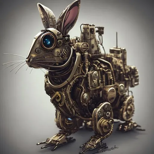 Prompt: a futuristic robotic rabbit with steampunk-inspired design