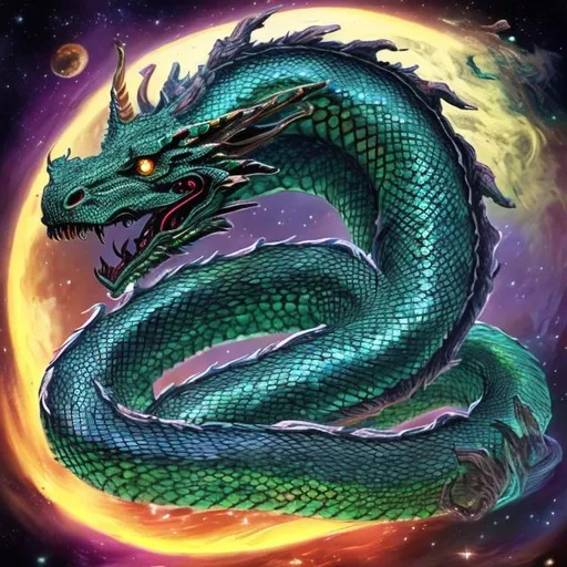 Prompt: a colossal space dragon serpent