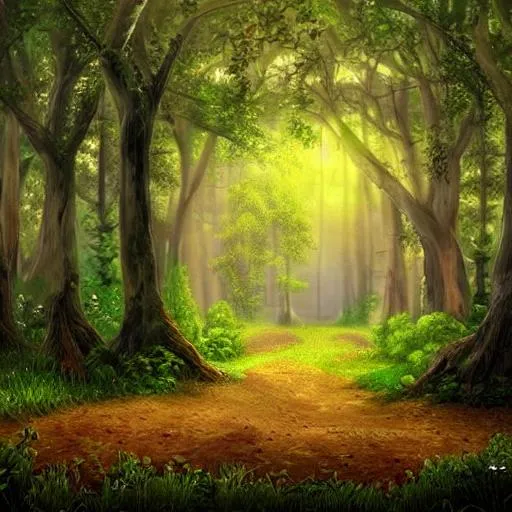 Prompt: hyper realistic enchanted woods landscape painting




