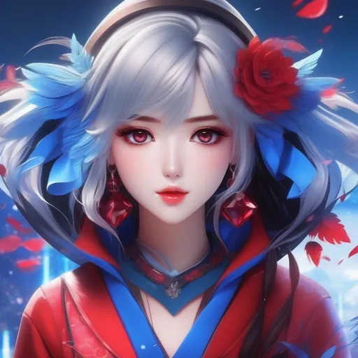 Prompt: 3d anime woman red and blue and beautiful pretty art 4k full HD