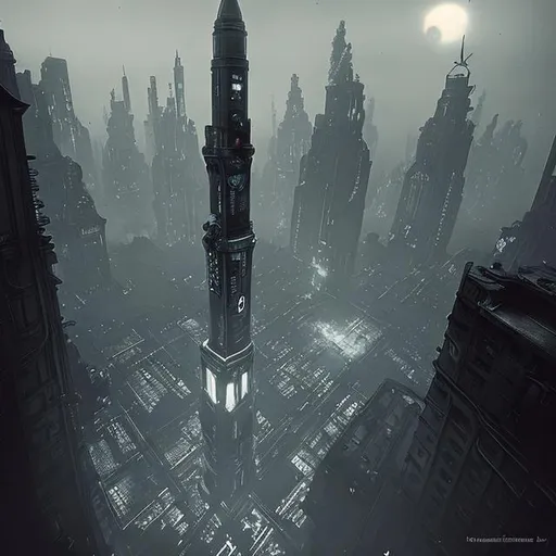 Prompt: bioshock infinite floating cities, scifi, monochrome, hr geiger, beksinski, bladerunner