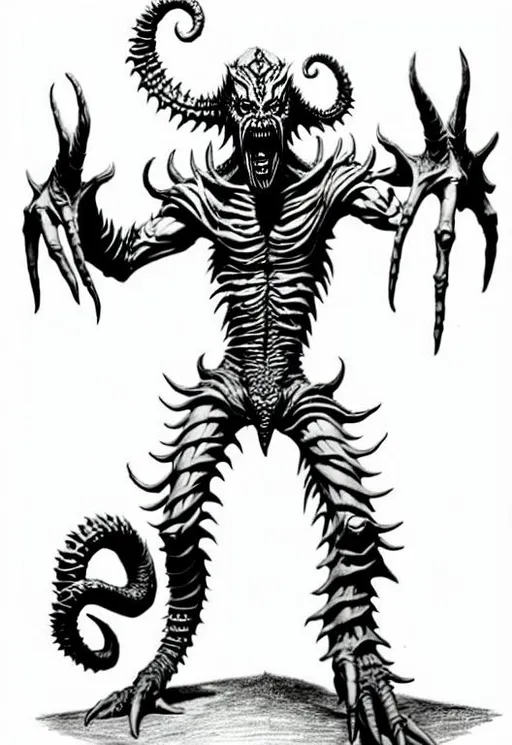 a black and white drawing of the demogorgon figure f... | OpenArt