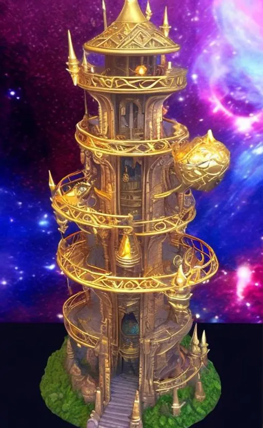 Prompt: golden magic wizard tower