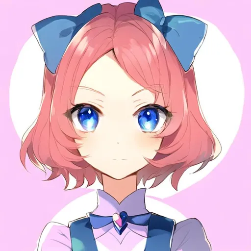 Prompt: Portrait of a cute magical girl with short hair and blue eyes 