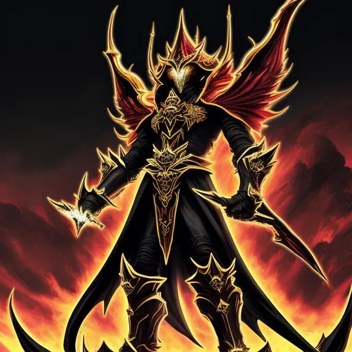 Prompt: Design logo comonitas (mega garuda of saint of century detailed) (4x+anime) gold garuda god standing, 100 feet tall, (black and red armor) (Black and red lightning blot imprint) black and red lightning skies. large sword in his hand, burning city behind,
deformed fingers, deformed hands, cropped, worst quality, low quality, jpeg artifacts, out of frame, watermark, signature, deformed, ugly, mutilated, disfigured, text, extra limbs, face cut, head cut, extra fingers, extra arms, poorly drawn face, mutation, bad proportions, cropped head, malformed limbs, mutated hands, fused fingers, long neck, illustration, painting, drawing, art, sketch, long hair, fused limb, wings, morphed face, multiple legs, 