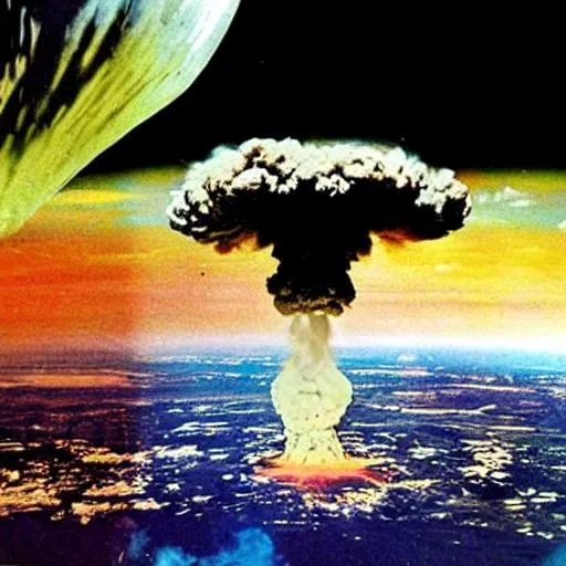 Prompt: atom bomb drop on earth with colours

