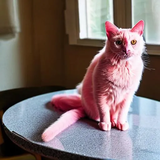 A pink cat sitting on table | OpenArt