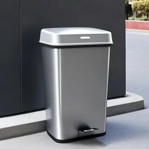 Prompt: smart trash bin with super exterior design for streets with heavy capacity