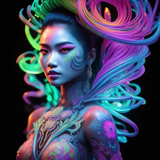 neon art, full body Bioluminescent tattoo, intricat