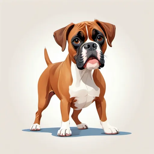 Prompt: Named Daisy, fawn colored Boxer type dog, blank white background, flat illustration, Pixar style cartoon, vector illustration, Children's book character