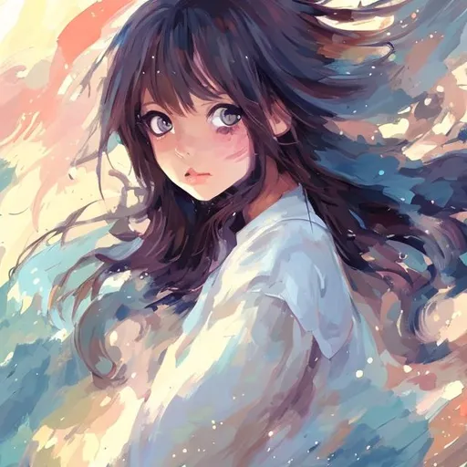 Prompt: cute anime girl, dynamic pose, big watery eyes, digital art, brush strokes, painterly, impressionist style, half painted