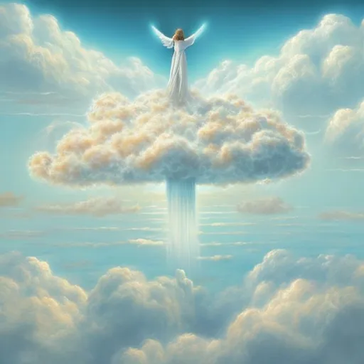 Prompt: ascended to heaven in a cloud