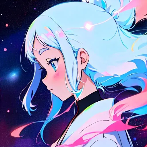Prompt: aesthetic profile picture anime ghibli, girl, universe, noelle