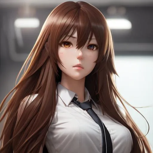 Prompt: masterpiece hyperdetailed Kurisu Makise, detailed long brown hair, beautiful detailed cute face, sharp jawline, perfect composition, super detailed, 8k, high quality, trending art, trending on artstation, sharp focus, studio photo, highly detailed, by greg rutkowsk, character concept, full body visible,

sunshine, back light,

cinematic light, studio lighting,

professional award-winning photography, maximalist photo illustration 64k, anime