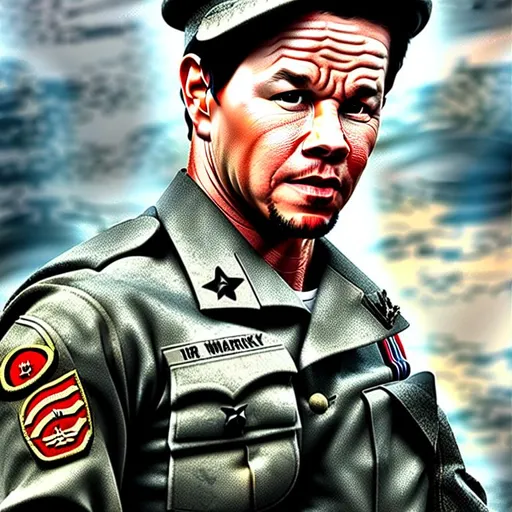 Prompt: Mark Wahlberg as a soldier portrait, high quality, 8k, hdr, uniform, high detail, 