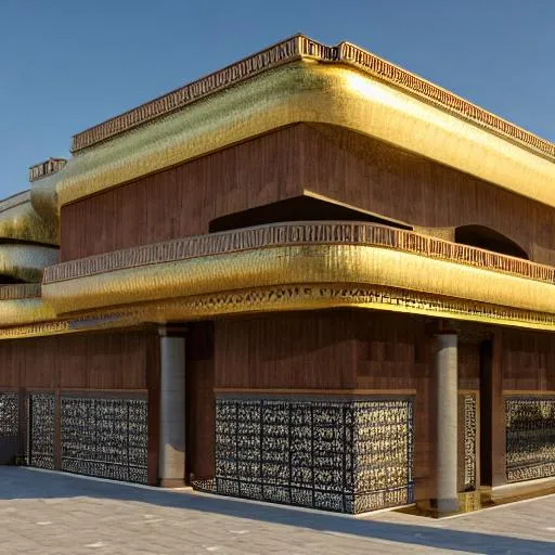Prompt: Modern persian Islamic inspired Congolese architecture with precolonial congolese art inspiration and Congolese minerals, volumetric natural light, ultra realistic, vray,  hd
