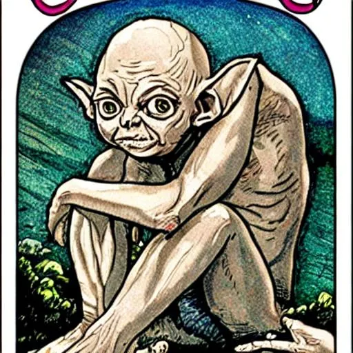 Prompt: Gollum tarot card