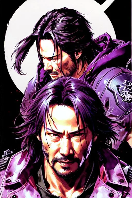 Prompt: (((Yoji Shinkawa))), sticker of ultra detailed portrait of a keanu reeves from Ninja Gaiden in purple ninja tactical suit, high quality cell shaded illustration in post apocalyptic style by Yoji Shinkawa, ((full body)), dynamic pose, perfect anatomy, centered, freedom, soul, approach to perfection, cell shading, 4k , cinematic dramatic atmosphere, watercolor painting, global illumination, detailed and intricate environment, artstation, concept art, fluid and sharp focus, volumetric lighting, cinematic lighting, Art by Yoji Shinkawa,