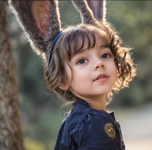 Prompt: Ultra realistic, human little girl, rabbit ears, Symetric face, full human