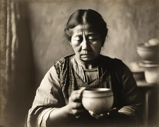 Prompt: A woman holding a bowl 