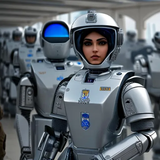 Prompt: create most beautiful photograph of most beautiful fictional, persian, human, robot, royal,soldier, blue, white, golden, futurism, extremely, detailed environment, detailed background, intricate, detailed skin, natural colors , professionally color graded, photorealism, 8k, moody lighting.