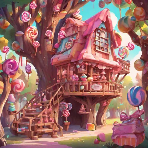 Prompt: Candy shop in a treehouse