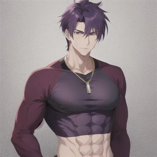 Male anime character with abs and muscles with a wine colour suit