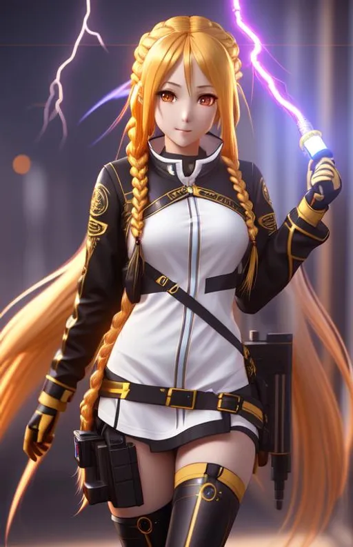 Prompt: render as a very beautiful 3d anime girl, hot petite, long braided golden hair, golden eyes, full round face, casual clothes, short smile, cinematic lightning, medium shot, mid-shot, highly detailed, trending on Artstation, Unreal Engine 4k, cinematic wallpaper