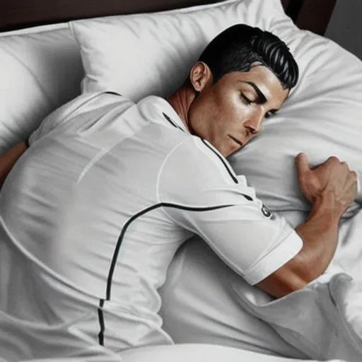 Prompt: Cristiano Ronaldo sleeping in his bed