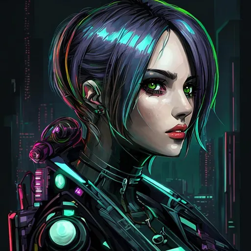 Prompt: Beautiful woman cartoon portrait cyberpunk