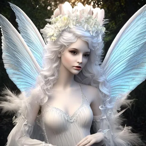 Prompt: angelic faerie with white feathered wings