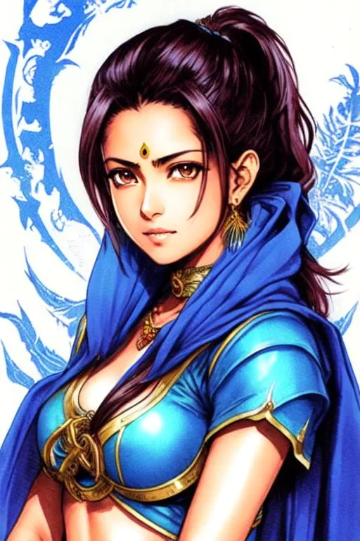 Prompt: Dragon Quest 3 Concept art (((Yoji Shinkawa))), sticker of ultra detailed portrait of Sadaf Mohammed Sayed  (Indian actress who mainly appears in Telugu, Tamil, and Kannada films)in blue holy armor,  high quality cell shaded illustration in post apocalyptic style by Yoji Shinkawa, ((full body portrait)), dynamic pose, perfect anatomy, centered, freedom, soul, blue long hair, approach to perfection, cell shading, 4k , cinematic dramatic atmosphere, watercolor painting, global illumination, detailed and intricate environment, artstation, concept art, fluid and sharp focus, volumetric lighting, cinematic lighting, Art by Yoji Shinkawa,