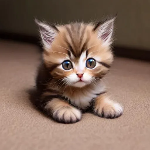 Prompt: brown small round large kitten