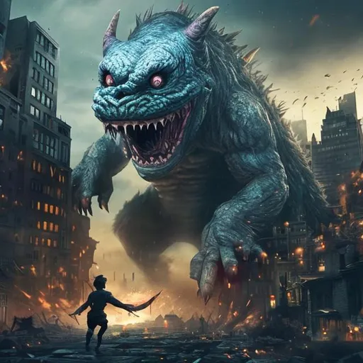 Prompt: monster attacking a city