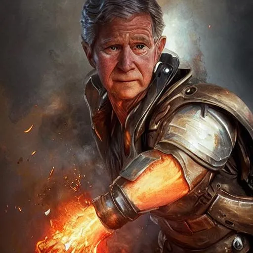 Prompt: high-quality high-detail highly-detailed breathtaking hero ((by Aleksi Briclot and Stanley Artgerm Lau)) - ((George W Bush)) house work , full form, epic, 8k HD, fire, sharp focus, ultra realistic clarity.