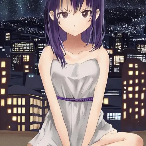 Prompt: Masterpiece, best quality, 1girl, sitting, night, city