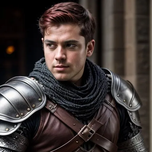 Prompt: DnD rogue, detailed background, intricate details, chain mail armor , natural colors, no beard, red hair, John Basilone, Full  body