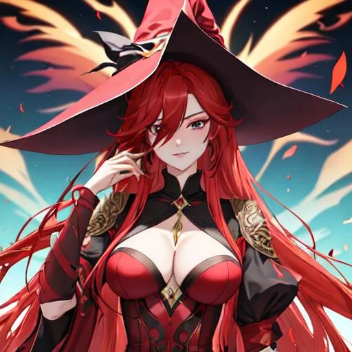 Prompt: Zerif 1male (Red side-swept hair covering his right eye)and Haley dressed up as witches, UHD, 8K, Highly detailed, insane detail, best quality, high quality, anime style, 