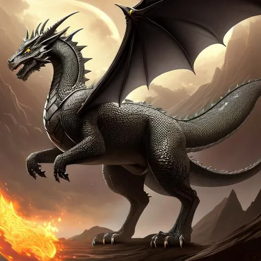 Prompt: Full-body detailed masterpiece, fantasy, high-res, quality upscaled image, perfect composition, beautiful detailed pointed ears; subject of this image is a bipedal dragon, black scales, athletic body, humanoid torso, 18k composition, 16k, 2D image, cell shaded, pale grey human face surrounded by complex detailed dragon features